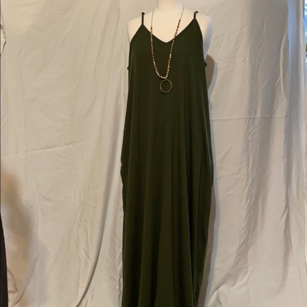 Hunter green spaghetti strap maxi
